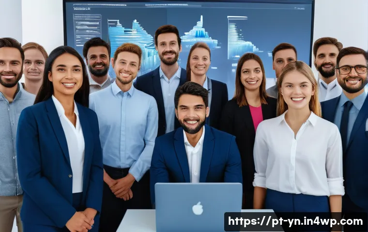감정 인식의 다양한 접근 방식 - A diverse group of professionals in a modern Brazilian office environment, focused on a large screen...
