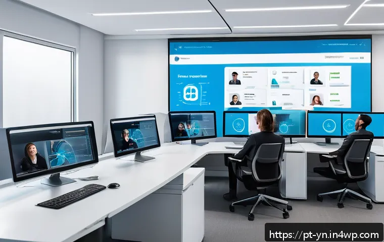 감정 인식 대화를 위한 스크립트 작성법 - A modern customer service center featuring a diverse team of professionals engaged in digital commun...