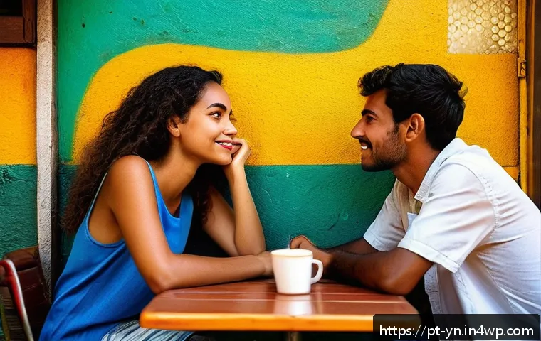 대화에서 감정 인식을 향상시키는 팁 - A warm and intimate scene depicting two Brazilian friends sitting in a cozy café in Rio de Janeiro, ...